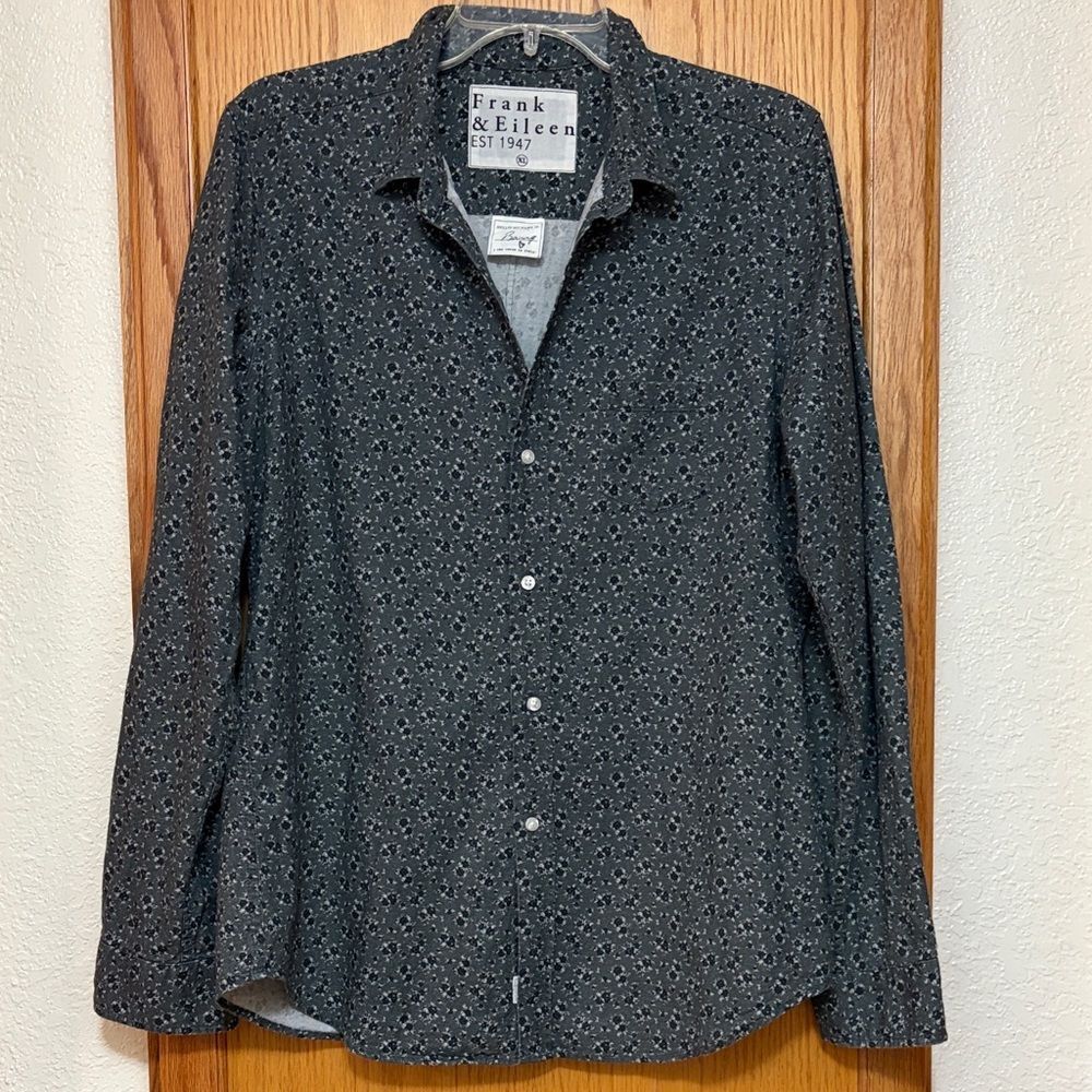 Frank & Eileen Dark Gray Micro Floral Button-Down Shirt Barry Flannel Roses XL